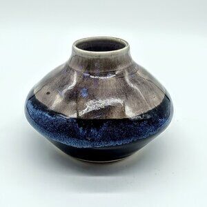 Handmade Blue Grey Drip Glaze Studio Pottery Vase